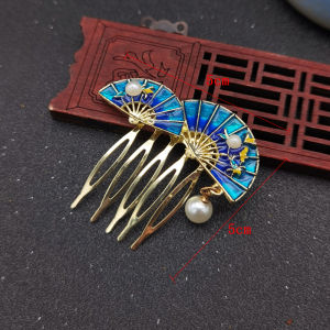 Antique Style Burning Blue Fan Ming U Hairpin Han Chinese Clothing Hair Accessories
