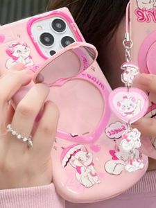Creative Flip Cover Mirror Phone Case Silicone Protection for  14 15Promax Sparkling Mary Cat 13Pro Cartoon Pendant 12 Cute 15Pro Anti-Fall