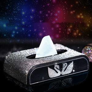 กล่องใส่ผ้าเช็ดหน้าผู้หญิงระดับไฮเอนด์พร้อมเพชรสำหรับรถยนต์และบ้าน เคสผ้าเช็ดหน้าแบบพกพาที่สร้างสรรค์จากหนังแฟชั่น