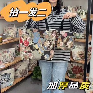 Elegant Double-Sided Embroidered Thickened Commuter Shoulder Bag Large Capacity Handbag New Chinese Style High Aesthetic Value