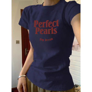 เสื้อยืดแขนสั้นผู้หญิงฤดูร้อน 2024 สไตล์อเมริกันย้อนยุค เสื้อชั้นในพิมพ์ลายกระชับสัดส่วน เสื้อชั้นในสไตล์สาวฮอต