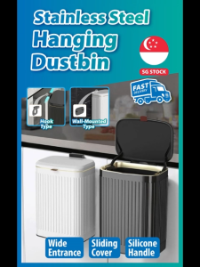 [SG STOCK] Stainless Steel Hanging Dust Bin - 4L 8L Durable & Stylish Trash Can for Home Kitchen Bathroom Toilet