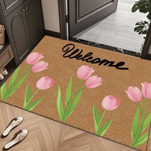 VIKAMA Wildflower Border Coir Door Mat Spring Floral Nature Art Flannel Chống Trượt Cho Lối Vào Phòng Ngủ Phòng Khách Trang Trí Nhà Hiện Đại