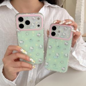 Sanrio | Sanrio Cute Cartoon Green Grid Hello Kitty Phone Case For iPhone 15 16 17 Pro Max Kawaii Lens Protection Shockproof Case Cover