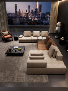 Lawrence Fabric Sofa Large Villa Living Room Designer Combination High End Home Furniture Cotton Linen Velvet L Shaped Sofa