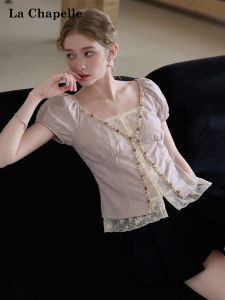 La Chapelle | Lace V-Neck False Two-Piece Short Sleeve Shirt