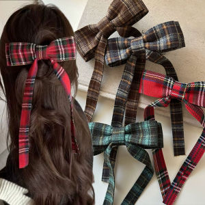 Elegant Plaid Ribbon Bow Hair Claw Women Girls Hair Clips Barrettes Accessories Hairclip Headdress College-style Headwear