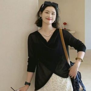 VKSOD | Elegant Fashionable Black Long Sleeve UV Protection Womens T-Shirt High Waist Slimming White Mini Skirt Two-Piece Set Summer