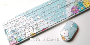 Nubwo NKM-643 Keyboard+Mouse Dualmode Wireless/Bluetooth RubberDomeSwitch แป้นพิมพ์ชุดเมาส์คีย์บอร์ดไร้สาย (Flower Garden)