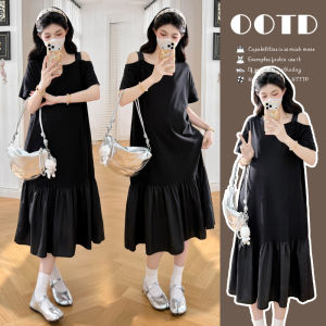 Summer Fashion Simple Loose Black Off-shoulder Maternity Dress