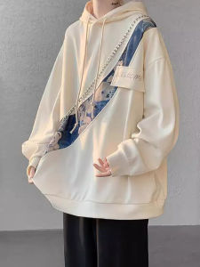 Heavyweight Hooded Embroidered Patchwork Mens Sweatshirt Trendy Chinese Style Oversize Bear Print Casual Outerwear