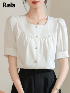 puella | Fashionable Versatile White Square Neck Shirt