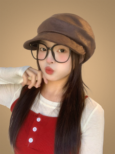 Retro Japanese Style Button Pure Color Beret Hat for Women Lazy Style Face Slimming Flora Hat Trendy Foldable Warmth