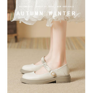 New Chinese Style Womens Mary Jane Shoes Soft Bottom Autumn Winter Sandals Fashionable Low Cut Casual round Toe Thick Heel