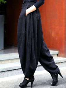 ฤดูใบไม้ผลิ ฤดูร้อน สูง เอว ตะเกียง กางเกง ผู้หญิง ลำลอง Harlan กางเกงขายาว บาง ผ้าฝ้าย ผ้าลินินทรงหลวมขากว้าง กางเกง อินเทรนด์