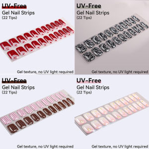 UV Free Gel Nail Strips - 22 tips Long Lasting Gel Polish Stickers Waterproof Nails Art Decor - Salon Quality Manicure at Home