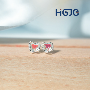 Bông Tai Bạc 925 HGJG Họa Tiết Hình Trái Tim Dễ Thương Đính Đá Mặt Trăng Lấp Lánh Đeo Hằng Ngày
