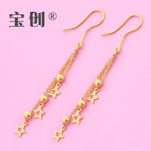 Womens Long Drop Earrings Gold Plated Lucky Bead Star Design Foot Gold Jewelry Dangle Hooks Fashionable Gold Earrings