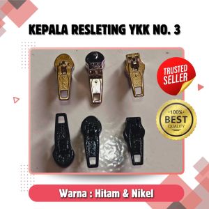 (5 PCS) Kepala Resleting YKK No. 3 Nikel & Hitam aksesoris tas