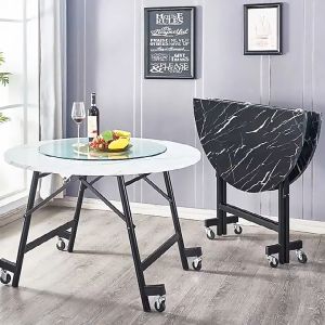 Simple Household Folding Table For Dining: Large Round Table for 10 People & Movable Hotel Turntable