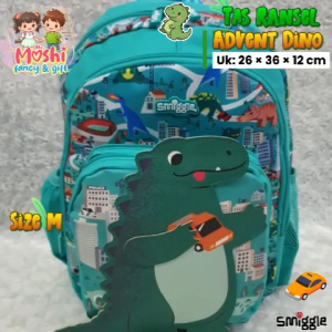 Tas Sekolah Anak Motif Advent Dino / Tas Ransel Sekolah Anak Motif Dinosaurus Anak Laki-Laki Boy size TK dan SD kelas 1-2 / Junior Backpack School Dinosaurs