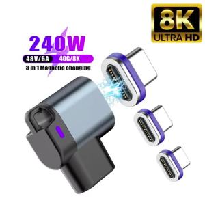 240W Type-C Female Magnetic Adapter Converter USB4.0 24Pin USB-C to USB-C 40Gbp Fast Charge 8K60Hz USB OTG Adapter Thunderbolt3
