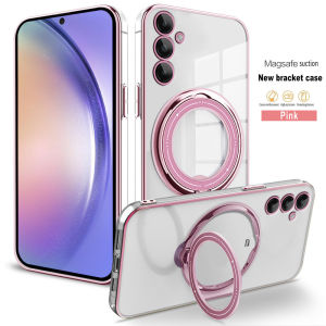 GalaxyA55 Phone Case For Samsung Galaxy A55 A54 A35 A 35 A 54 A 55 A24 A25 A15 A05 A05S SamsungA55 SamsungA15 4G 5G Transparent Plating Casing Ring Holder Magnetic Shockproof Bumper Bracket Soft TPU Edge Back Cover