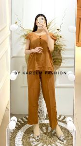 One Set Rayon Premium Kancing 3 Busui Friendly | Setelan Bangkok Celana Panjang Polos