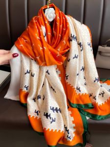 Fashionable Printed Silk Scarf Womens Spring Autumn Thin Shawl Winter Warm Long Neck Warmer Scarf Korean Style Plant Floral