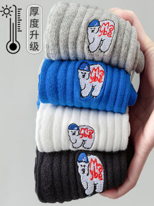 Mens Pure ผ้าฝ้าย หนาขึ้น ถุงเท้ายาวป้องกันกลิ่นกีฬาวิ่ง ถุงเท้าถึงกลางน่อง ฤดูใบไม้ร่วง ฤดูหนาว ขนาดใหญ่ผ้าฝ้าย ถุงเท้า