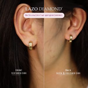LAZO DIAMOND Two Way Wear Line Textured Bold Hoop Earrings in 585/14K Yellow Gold