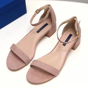 Low-Top Womens Sandals with Buckle Strap Full Leather Sweet Pure Color Open-Toe Daily Wearing Thick Heel Fashionable Shoes