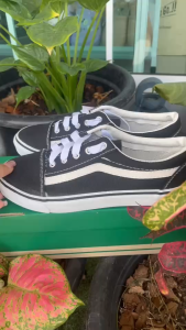 H รองเท้าผ้าใบ ลายหมากรุก ลายสก็อต รองเท้าผ้าใบแบบสวมมีเชือก  รุ่น MS-V7 สี หมากรุกเทา หมากรุกแดง หมากรุกดำขาว ดำ Size 38-45