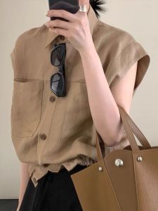 Áo Sơ Mi Nữ Màu Nâu Thời Trang Mùa Hè Mới Cạp Cao Thường Ngày Cổ Tròn Tay Dài Thường Ngày Phong Cách Hàn Quốc