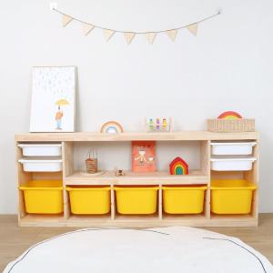 ตู้เก็บของสำหรับเด็ก ตู้หนังสือ ตู้เสื้อผ้า รถเข็น 2-in-1 ขนาดใหญ่ ทำจากไม้แท้ ชั้นวางของ ชั้นวางหนังสือ ชั้นวางของ