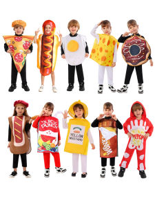 ปาร์ตี้อาหารเด็กโดนัทฮอทดอกชีสพิซซ่าน้ำผลไม้ไข่เจียวช็อกโกแลตซอสมะเขือเทศชุดแสดงบนเวที