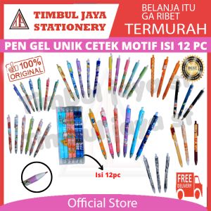 TJS Pena Pulpen Pen Ballpen gel cetek 1 pack isi 12pc 1 lusin cute cetekan mekanik aesthetic karakter fancy berbagai varian lucu unik space animal bear 89050 - 78 anime girl view 2517-8