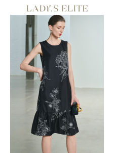 LadyS Elite | Silk Sleeveless Dress For Women 2026 Summer Printed Office Wear