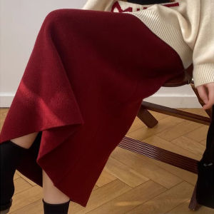 Plus Size Plus Size Ladies Red Skirt Womens Mid-Length Autumn and Winter Bodycon Dress Winter Skirt Wrapped Skirt Cover Straight Skirt One-Step Skirt