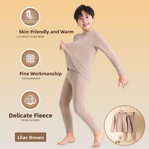 Thickened Wool Velvet Childrens Warm Underwear Set Silk Mulberry Autumn Winter Sleepwear for Boys And Girls Ages 5 to 13