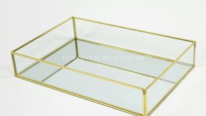 AMK Jewelry Cosmetic Arrangement Vintage Brass Frame Glass Decor Organizers Tray Mirror Glass Storage Tray Desktop Plate