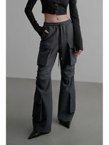 Knitted Work Pants by Chen Lady Casual Commute Style Elastic Waist Flared Legs Comfortable Fit Long Pants for Women