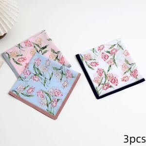 3 Packs of Elegant Flower Handkerchiefs for Women Pure Cotton Sweat Towels Flap Pocket Pants Towels Wedding Supplies Business Gifts Mothers Day Gifts