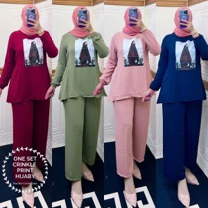 ONE SET CRINKLE PRINTING HIJABY/ATASAN MUSLIMAH TERBARU/BUSANA MUSLIMAH TERBARU