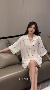 Ins Hot Butterfly Shirt Shorts Home Wear Two Piece Set Summer New Loose Thin Ice Silk Pajamas Womens Butterfly High-end Set