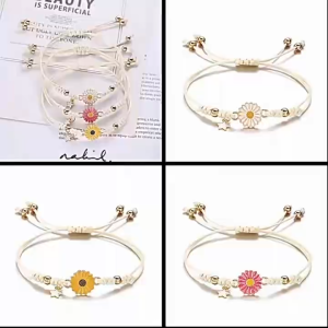 Fresh Daisy & Sunflower Bracelet for Women Handmade Adjustable Cream Style Woven Bracelet Fashion Jewelry