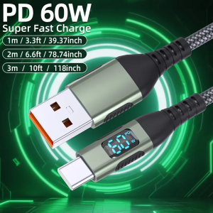 Nylon Braided 60W USB to Type-C Fast Charging Cable Digital Display Charger High Grade 80Mbps Compatible for iPhone 16 15