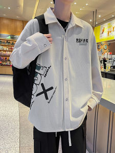 Spring Autumn Loose Fit Printed Letter Jacket Shirt for Teenage Boys Trendy Casual Long Sleeve Polyester Fiber Spring 2024