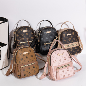 Tas Ransel Mini Backpack Fashion Wanita Motif Cewek Zipper Bag Tali Panjang Simple Import T303