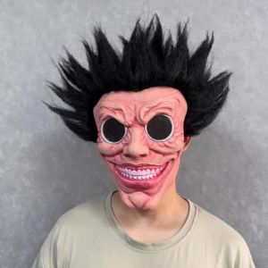 Rock Star Horror Latex Mask Full Head Wig Crazy Smile Face Mask Halloween Cosplay Party Costume Scary Performer Masks Adult